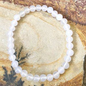 Natural White Agate Bead Bracelet Stretchy 6mm